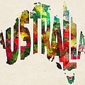 Australia Typographic Watercolor Map by Inspirowl Design
