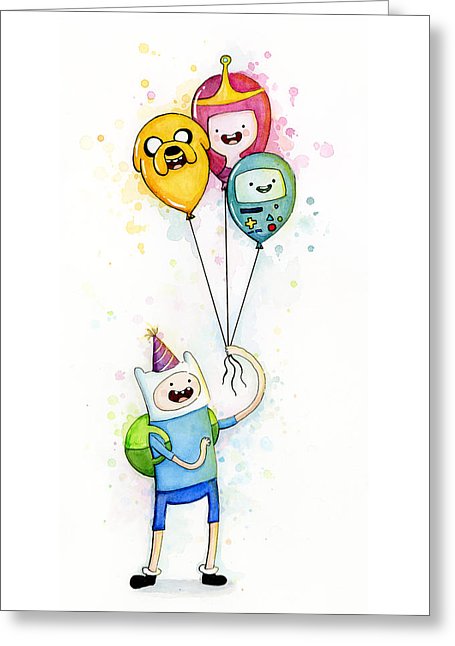 Adventure Time Finn With Birthday Balloons Jake Princess Bubblegum Bmo Greeting Card