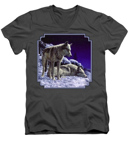 Wolf Painting - Night Watch Men's V-Neck T-Shirt