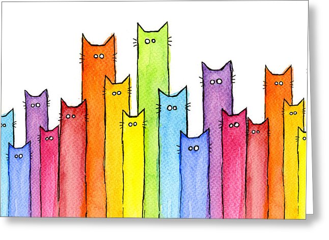 Cat Rainbow Watercolor Pattern Greeting Card