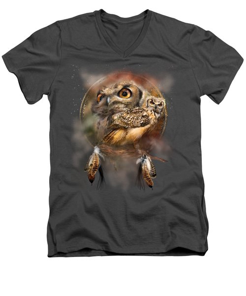 Carol Cavalaris Men's V-Neck T-Shirt featuring the mixed media Dream Catcher - Spirit Of The Owl by Carol Cavalaris