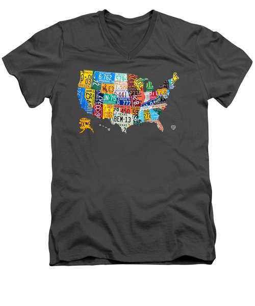 License Plate Map Of The United States Men's V-Neck T-Shirt