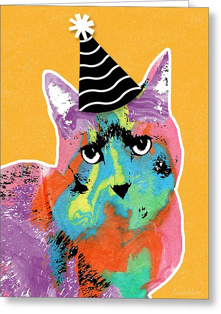 Party Cat- Art By Linda Woods Greeting Card