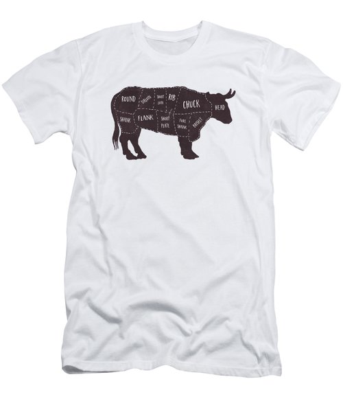 Beef Men's V-Neck T-Shirt featuring the photograph Primitive Butcher Shop Beef Cuts Chart T-shirt by Edward Fielding