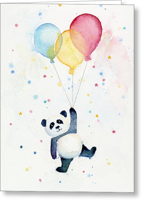 Panda Floating With Balloons Greeting Card