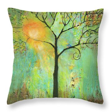 Hello Sunshine Tree Birds Sun Art Print Throw Pillow