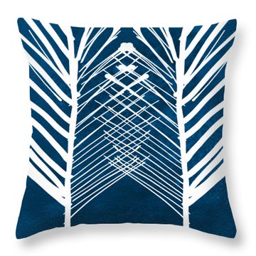 Indigo And White Leaves- Abstract Art Throw Pillow