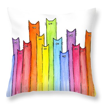 Cat Rainbow Watercolor Pattern Throw Pillow