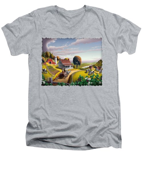 Appalachian Blackberry Patch Rustic Country Farm Folk Art Landscape - Rural Americana - Peaceful Men's V-Neck T-Shirt