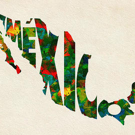 Mexico Typographic Watercolor Map by Inspirowl Design