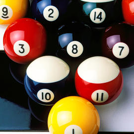 Pool balls on tiles by Garry Gay