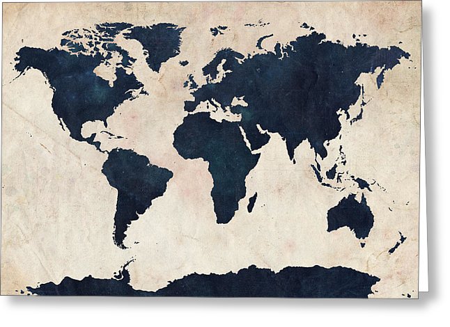 World Map Distressed Navy Greeting Card