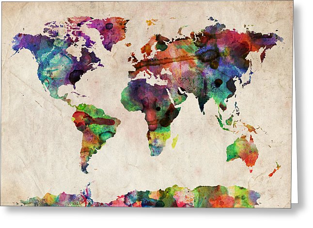 World Map Watercolor Greeting Card