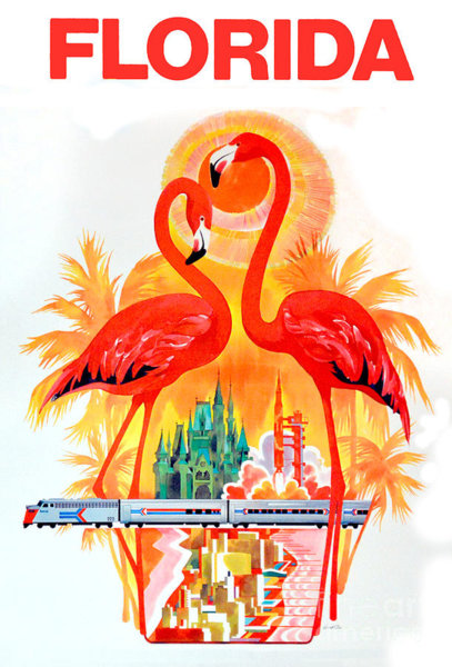 Birds Wall Art - Drawing - Vintage Florida Travel Poster by Jon Neidert