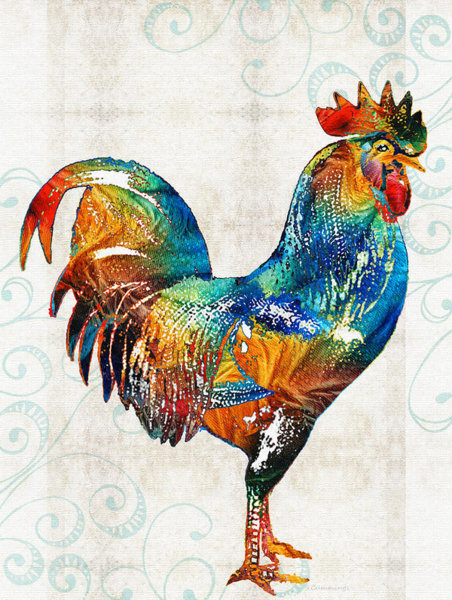 Birds Wall Art - Painting - Colorful Rooster Art By Sharon Cummings by Sharon Cummings