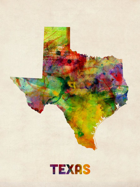 University Wall Art - Digital Art - Texas Watercolor Map by Michael Tompsett