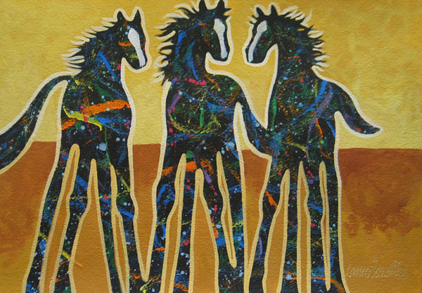 University Wall Art - Painting - Three Ponies by Lance Headlee