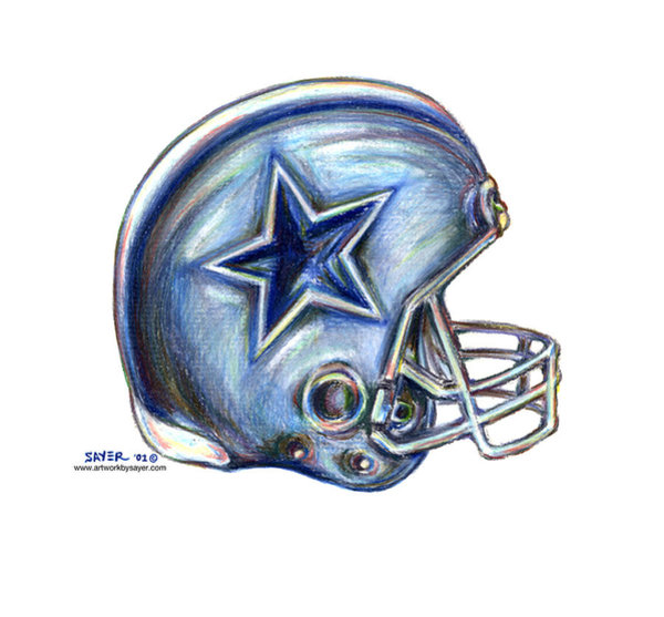 University Wall Art - Drawing - Dallas Cowboys Helmet by James Sayer