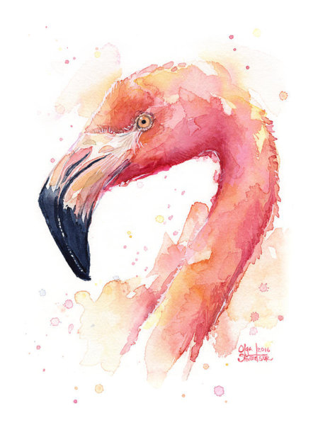 Birds Wall Art - Painting - Flamingo Watercolor  by Olga Shvartsur