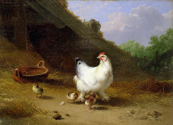 Birds Wall Art - Photograph - A Hen With Her Chicks by Eugene Joseph Verboeckhoven