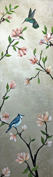 Peacock Wall Art - Painting - Chinoiserie - Magnolias And Birds by Shadia Derbyshire