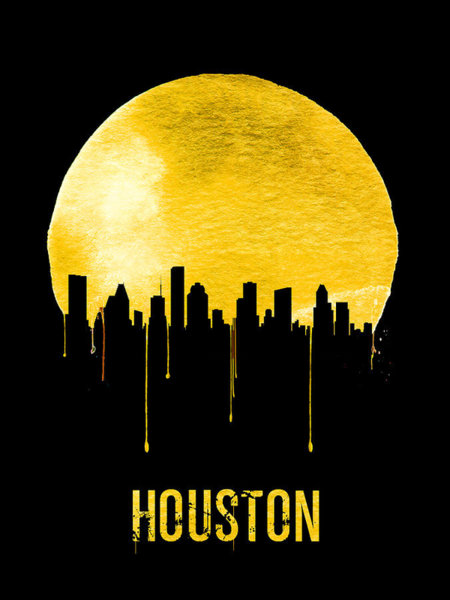 University Wall Art - Painting - Houston Skyline Yellow by Naxart Studio