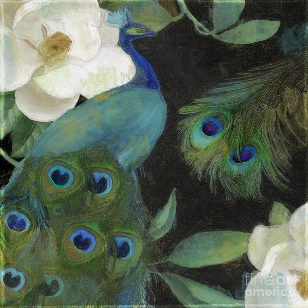 Peacock Wall Art - Painting - Peacock And Magnolia II by Mindy Sommers