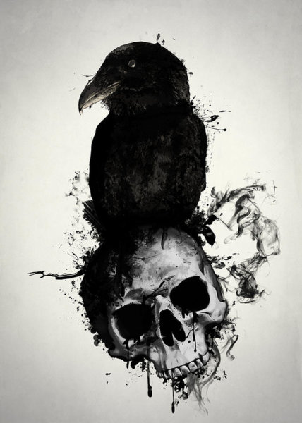 Birds Wall Art - Mixed Media - Raven And Skull by Nicklas Gustafsson
