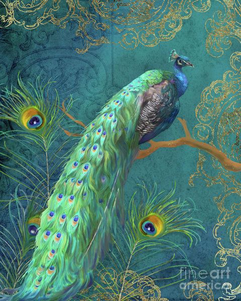 Peacock Wall Art - Painting - Regal Peacock 3 Midnight by Audrey Jeanne Roberts