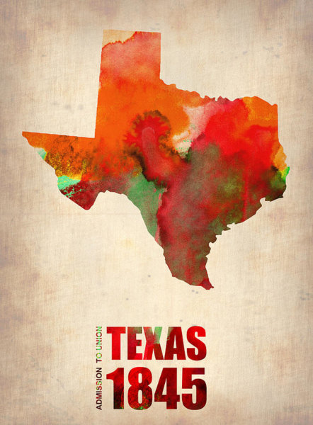 University Wall Art - Digital Art - Texas Watercolor Map by Naxart Studio
