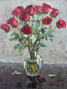 Wall Art - Painting - Red Roses by Ylli Haruni