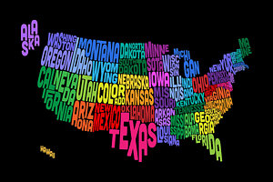 Wall Art - Digital Art - United States Typography Text Map by Michael Tompsett