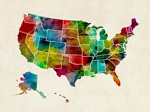 Wall Art - Digital Art - United States Watercolor Map by Michael Tompsett