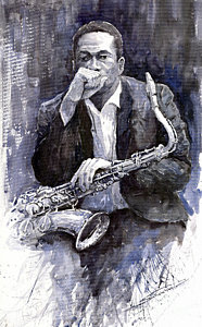 Wall Art - Painting - Jazz Saxophonist John Coltrane Black by Yuriy Shevchuk