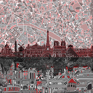 Paris Skyline Wall Art - Painting - Paris Skyline Abstract 2 by Bekim Art