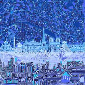 Paris Skyline Wall Art - Painting - Paris Skyline Abstract Blue 2 by Bekim Art