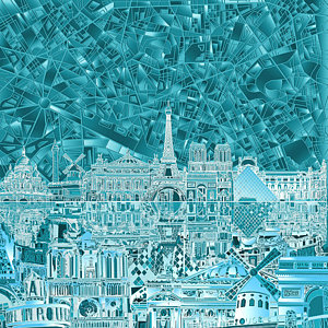 Paris Skyline Wall Art - Painting - Paris Skyline Abstract Blue by Bekim Art