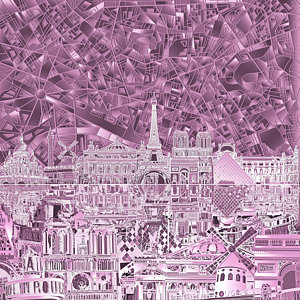 Paris Skyline Wall Art - Painting - Paris Skyline Abstract Purple by Bekim Art