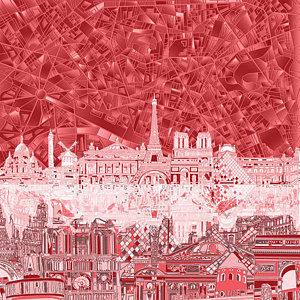 Paris Skyline Wall Art - Painting - Paris Skyline Abstract Red  by Bekim Art