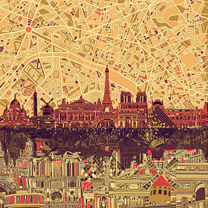 Paris Skyline Wall Art - Painting - Paris Skyline Abstract Sepia by Bekim Art