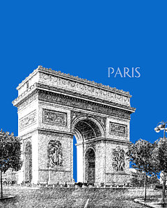 Paris Skyline Wall Art - Digital Art - Paris Skyline Arc De Triomphe - Blue by DB Artist