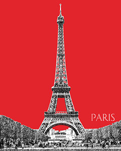 Paris Skyline Wall Art - Digital Art - Paris Skyline Eiffel Tower - Red by DB Artist