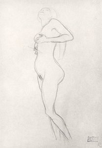 Wall Art - Drawing - Standing Nude Girl Looking Up by Gustav Klimt