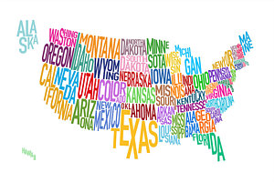 Wall Art - Digital Art - United States Text Map by Michael Tompsett