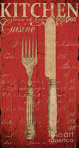 Wall Art - Painting - Vintage Kitchen Utensils In Red by Grace Pullen