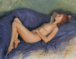 Wall Art - Photograph - Reclining Nude On Blue by Anna Rose Bain