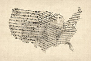 Wall Art - Digital Art - United States Old Sheet Music Map by Michael Tompsett