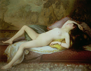 Wall Art - Painting - Nude Lying On A Chaise Longue by Gustave-Henri-Eugene Delhumeau