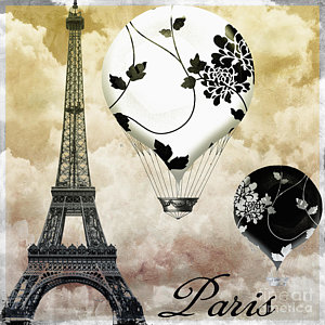 Paris Skyline Wall Art - Painting - Ceil Jaune II Vintage Hot Air Balloon by Mindy Sommers