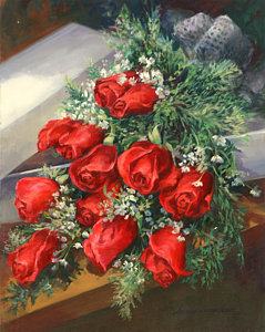 Wall Art - Painting - Christmas Red Roses by Laurie Hein